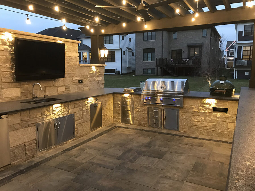 Lighting and Sound Lit Outdoor Kitchen